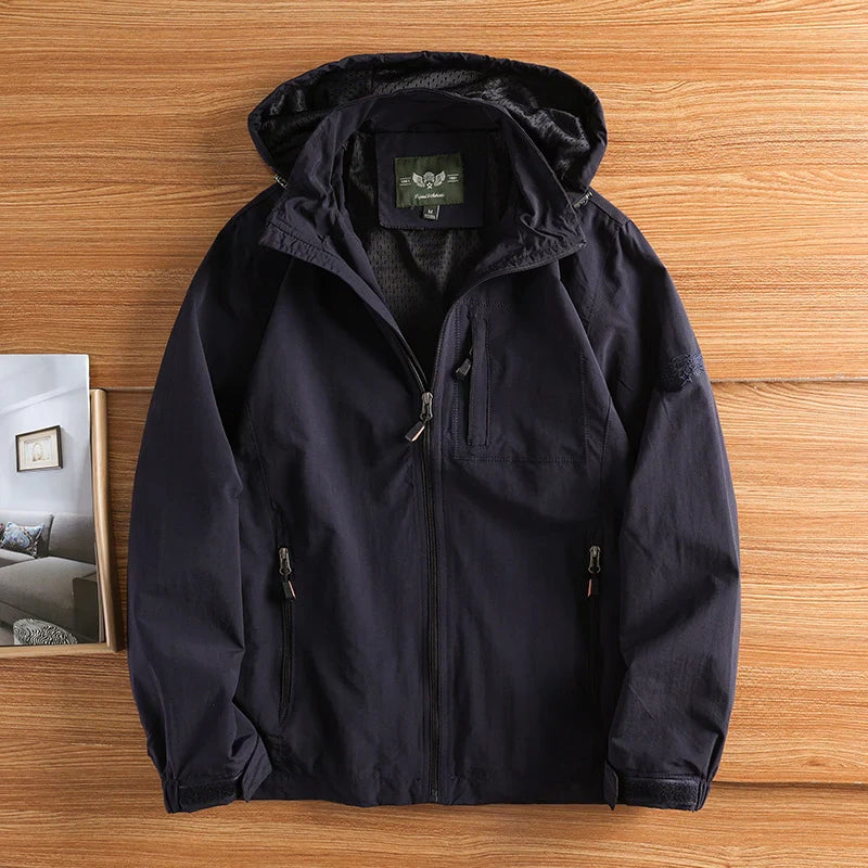 Men’s waterproof hiking jacket, breathable hooded windbreaker, quick dry outdoor coat, autumn, M–5XL