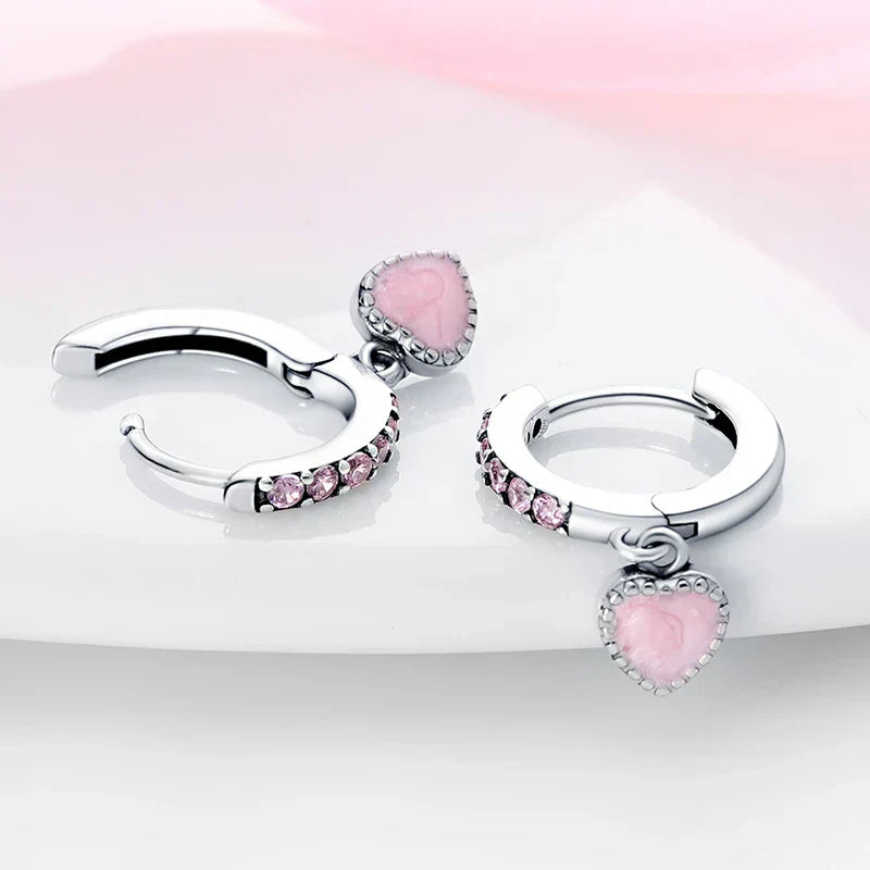 Earrings For Womens 925 Silver Color Pink Rainbow Horse Bear Bee Double Hoop Earrings Fine Engagement Anniversary Jewelry Gifts