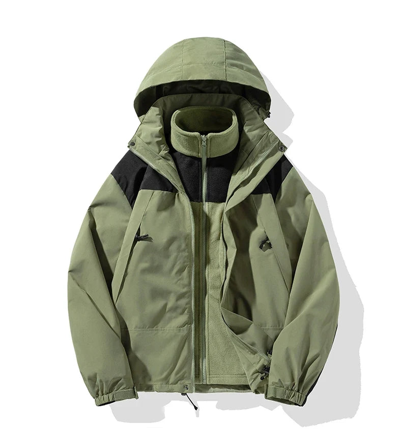New Three-in-one Outdoor Jackets Simple Fashion Suitable Men Women Wear Waterproof Breathable Fabric Camping Skiing Warm Jacket