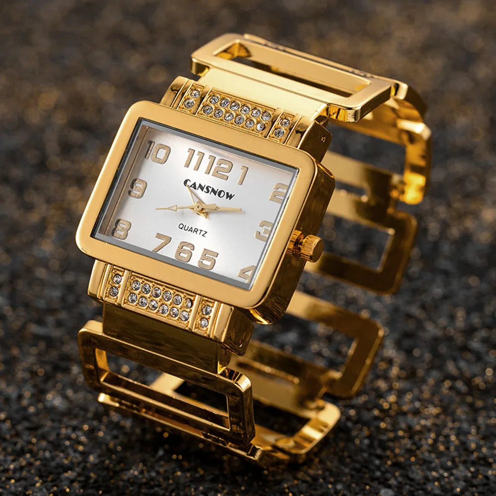 Rectangle Ladies Wristwatch Gold Silver Bangle Watches for Women Rhinestone Hollow Steel Quartz Female FashionClock
