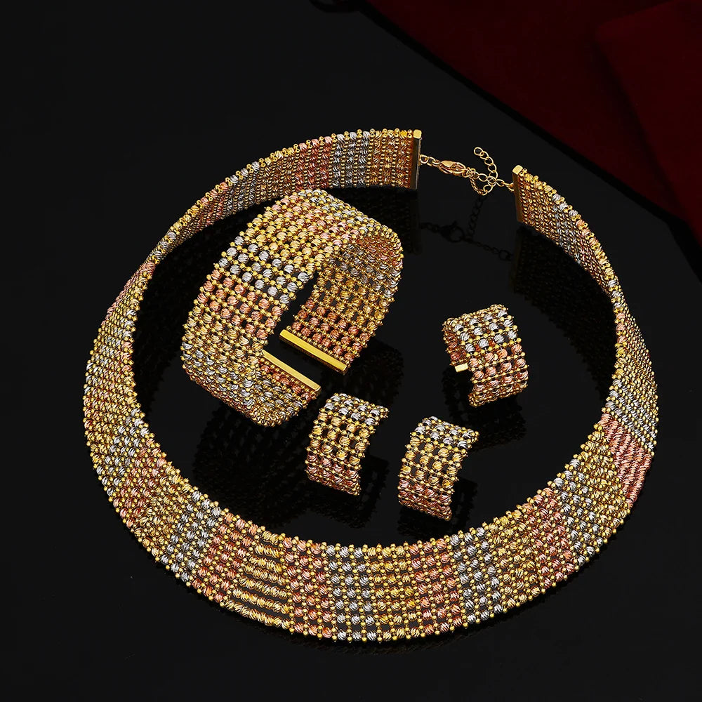 Dubai Wedding Bridal Full Jewelry Sets For Women Party Luxury Nigeria Gold Plated Beads Choker Necklace Jewelry Set