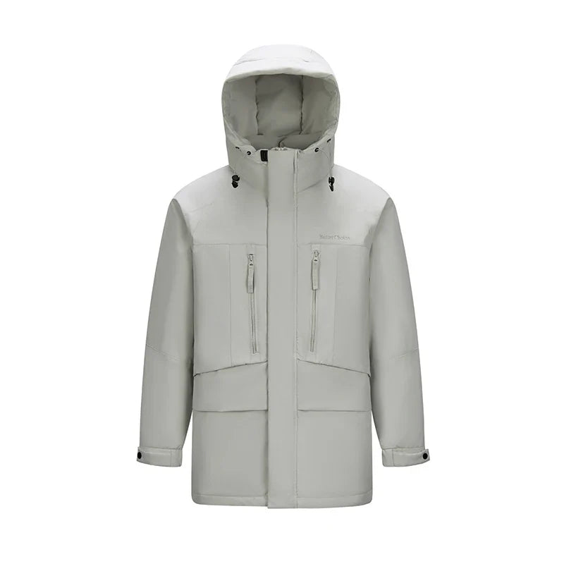 Down Jacket Men Mid-Length Hooded Sport Colorblock 2026 Winter Man Clothes Warm Outerwear Windproof Warm Colorblock Design
