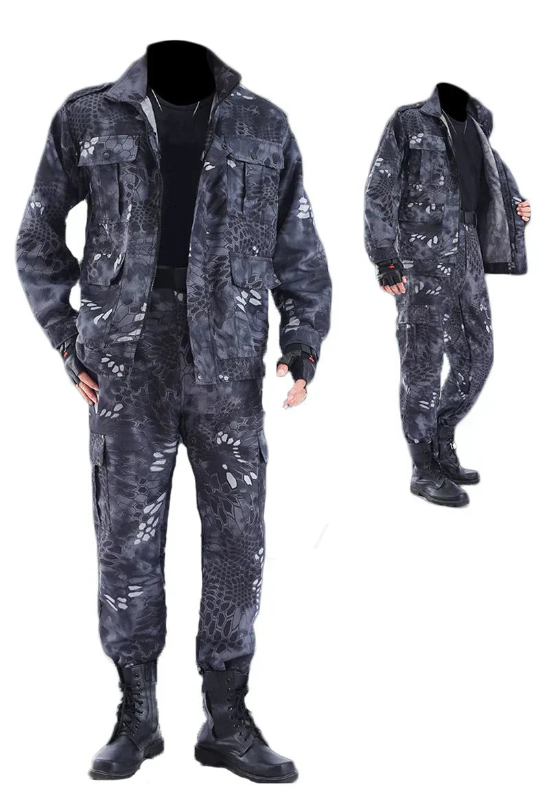 Outdoor Uniform Men's Soft Tracksuit Suit Black Python Pattern Wear-resistant Overalls Labor Insurance Cloth