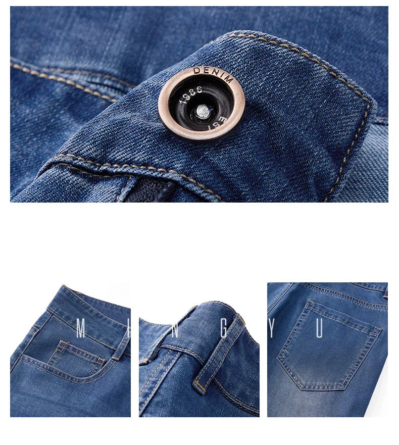 Spring Summer High Quality Lyocell Fabric Men's Jeans Classic Business Straight Denim Pants Work Trousers Male Plus Size 29-40