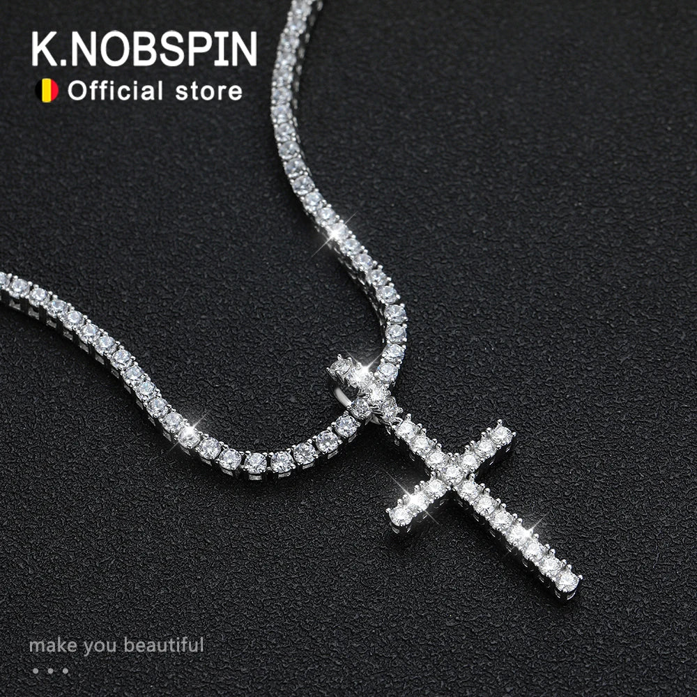 Full Moissanite Tennis Necklace with Pendant 925 Sterling Sliver Plated 18k Chain for Man Sparkling HipHop Party Jewely