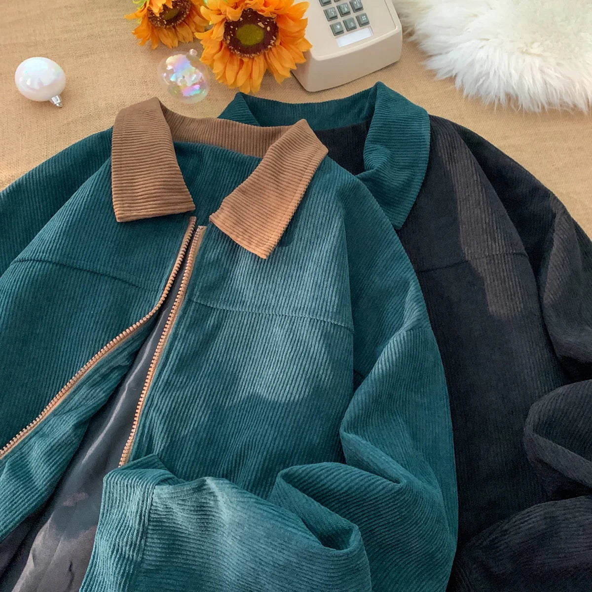 2026 Autumn Corduroy Cargo Jacket For Men Windbreakers Zipper Coats Loose Cargo Outwear Casual Jacket Mens Clothes