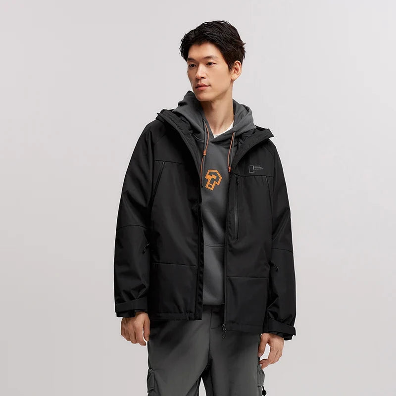 Down Jacket Men Three-in-One 2026 Winter New Colorblocked Stand-Up Collar Protective Outerwear