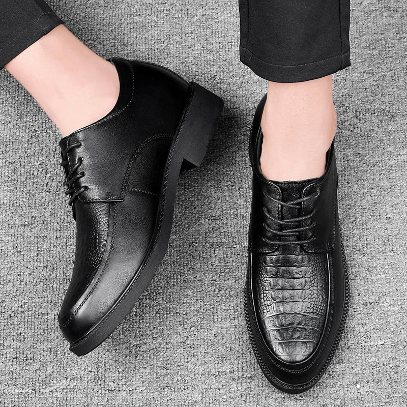 Luxury Brand Men Casual Flats Genuine Leather Business Oxford Shoes Antiskid Gentleman Shoes Crocodile Pattern Formal Dress Shoe