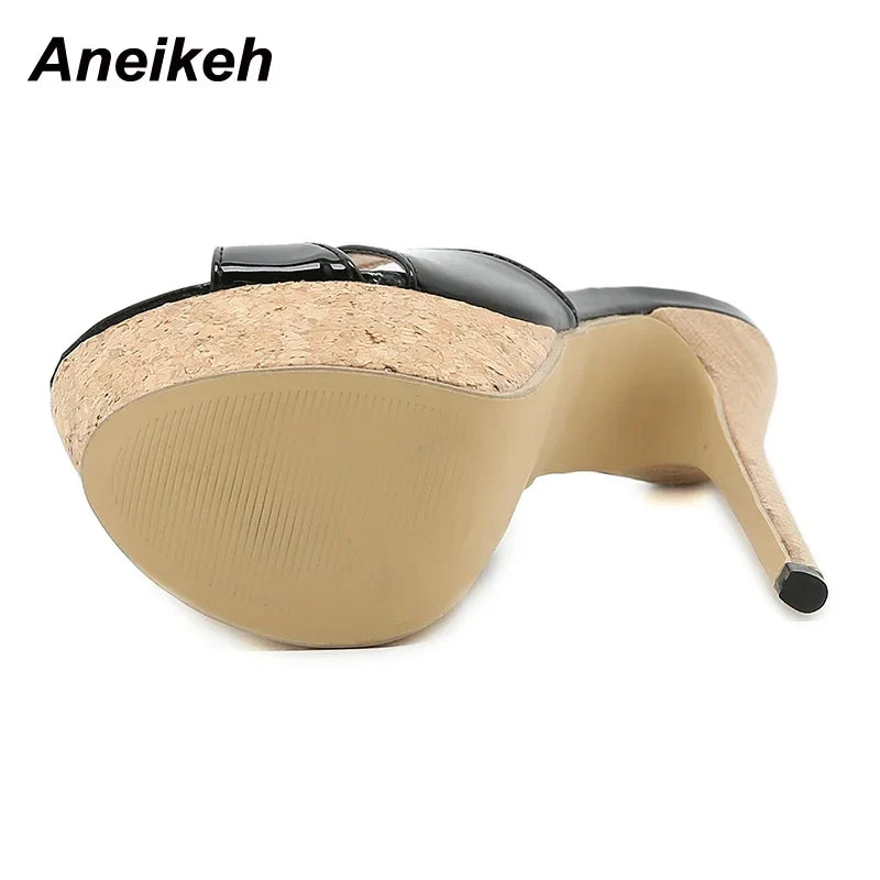 Aneikeh 2025 حذاء نسائي صيفي بكعب عالٍ ونعل سميك، شبشب نسائي مفتوح من الأمام ونعل مسطح