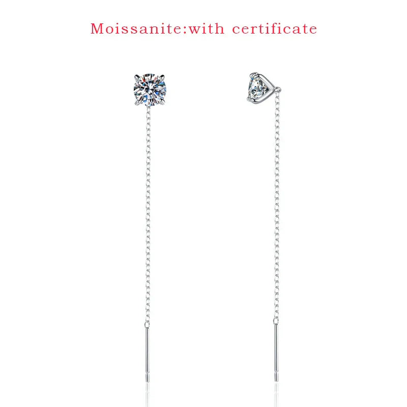 5/6.5mm Tassel Round Cut Moissanite Drop Earring for Women Classic Four-claws Lab Diamond Ear Jewelry 925 Sterling Silver