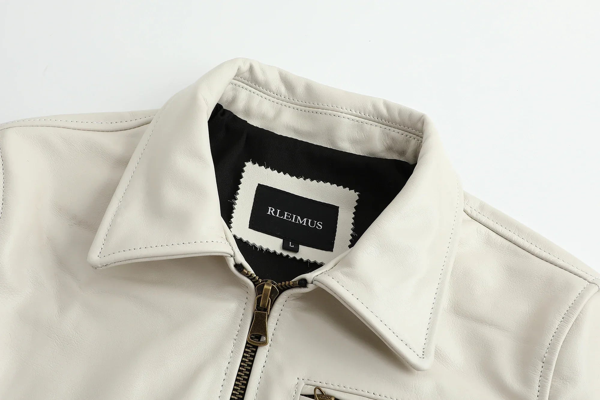 Men's Genuine Leather Jacket White Lapel Calfskin Jacket Natural Cowhide Men's Coat Slim Fit Top Layer Cowhide Biker Jacket