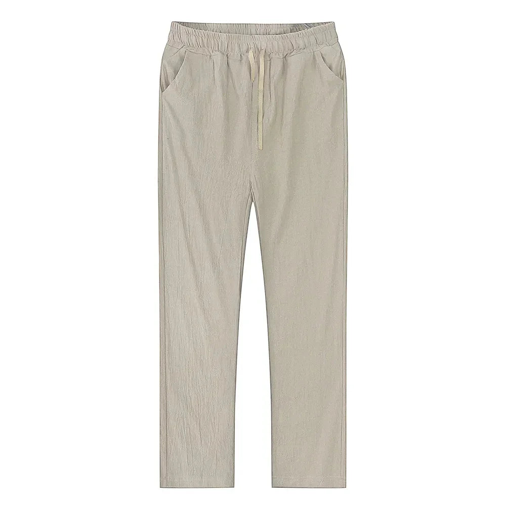 Male Breathable Solid Color Linen Trousers Fitness Streetwear