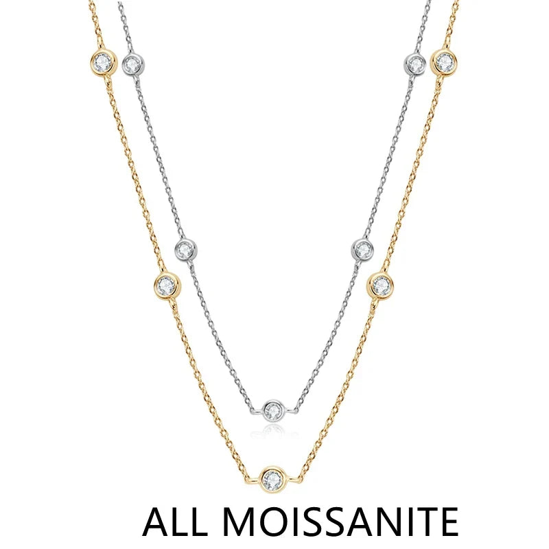 925 Sterling Silver Necklaces Round Cut 2.5mm/4mm Bezel Moissanite Choker Necklace for Women Multilayer Neck Jewelry