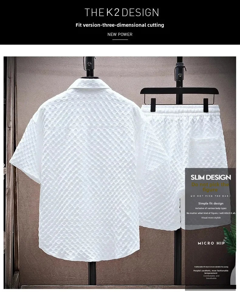 Casual Thin Sports Two-piece Set 2024 Summer Ice Silk Suit Men's Trendy Short Sleeve T-shirt Shorts One Set