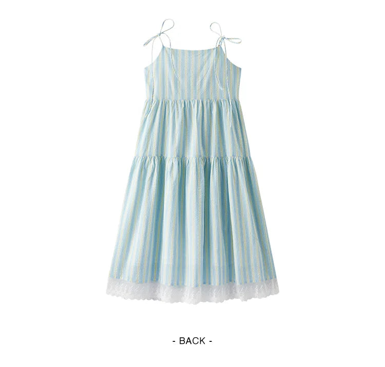 Textured Striped Dress Women Sweet 2025 Summer New Vacation Style Lace Strapless Sundress