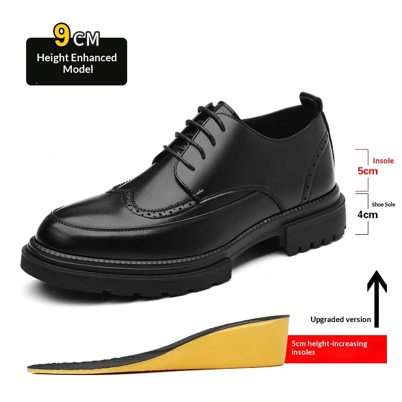 Big Size Men Height Increaseing Dress Brogue Shoes Gentleman Suit Elevator Shoes Oxford Invisible Heel 4/7/9CM Wedding Man Shoes