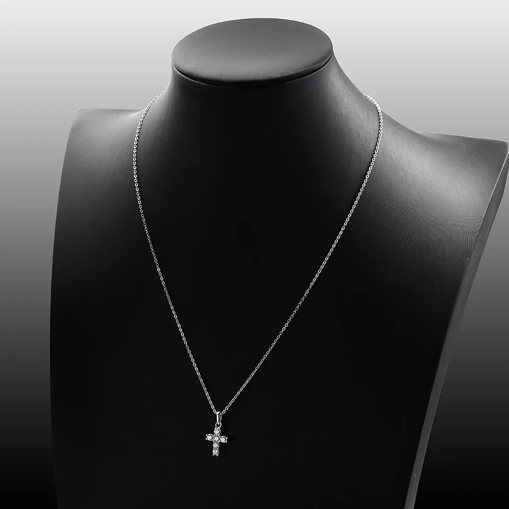 100% Real 0.6ct Moissanite Jesus Cross Pendant Necklace for Women Party S925 Sterling Silver Diamond Chain Necklaces Gift