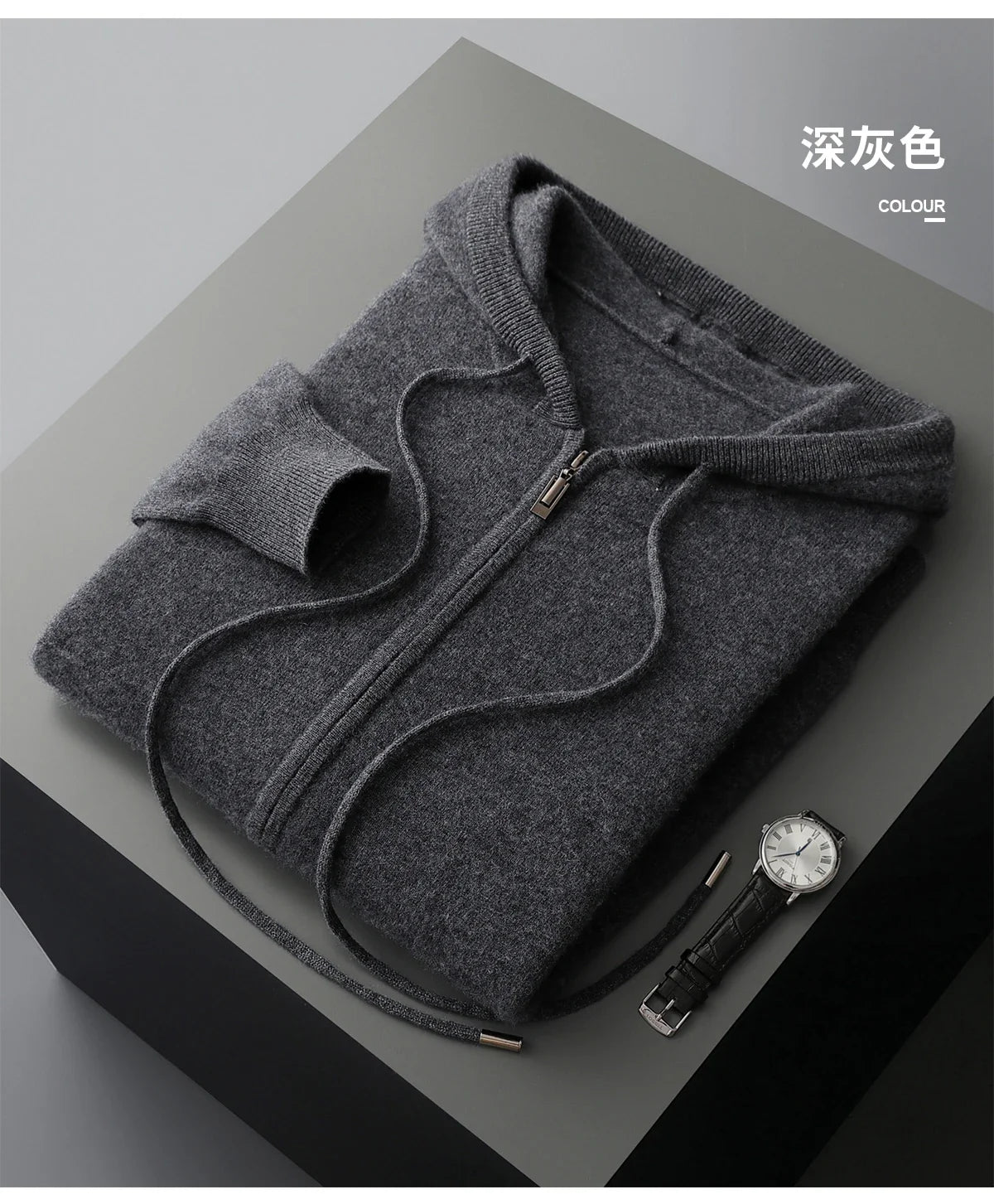 2025 New Men Knitted Plane Hooded Cardigan Cashmere Sweater Zipper Design Pocket Decoration High quality Thick Warmth Hoodie