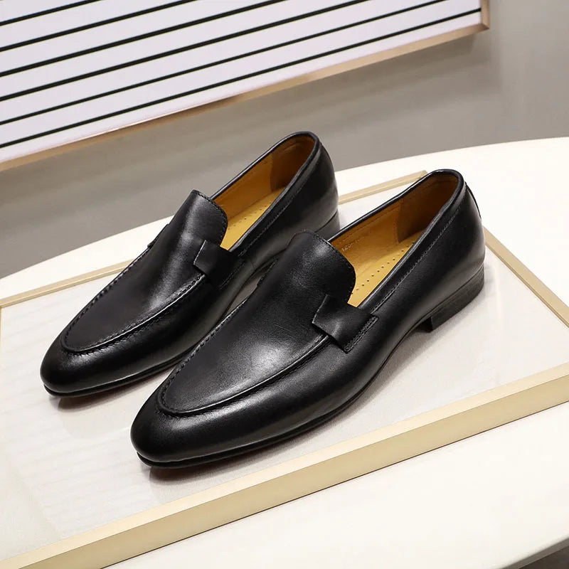 Autumn Summer Style Mens Loafers for Wedding Party Dance Black Brown Genuine Leather Slip on Men's Dress Shoes Casual Business