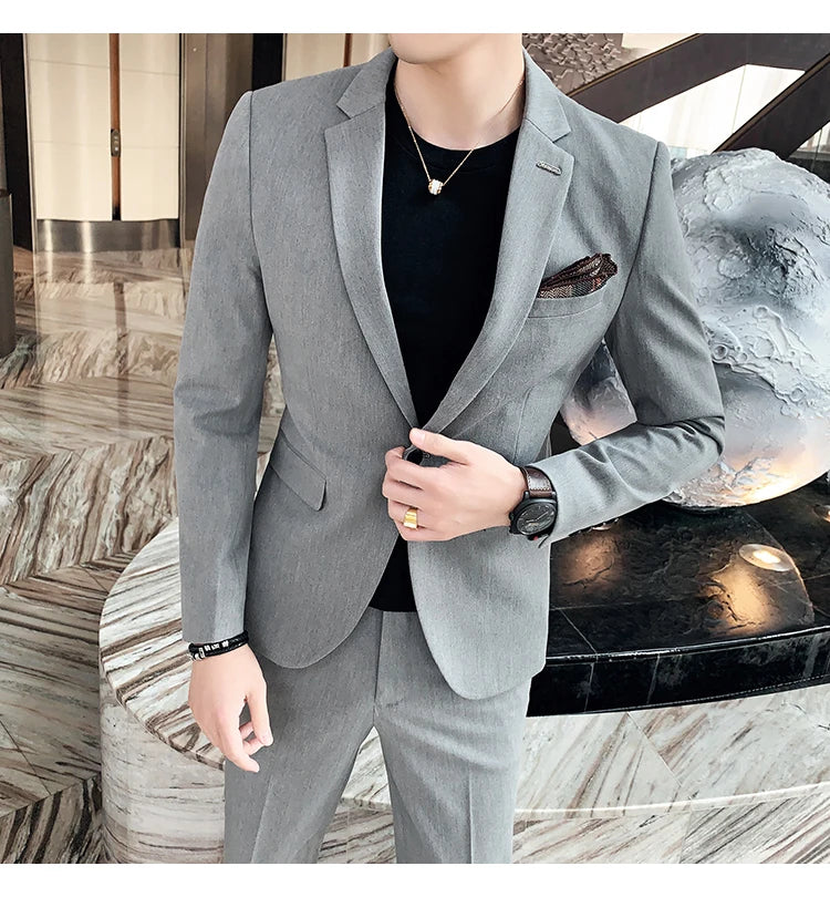 S-7XL Jacket + Pants / Luxurious High -end Brand Solid Color Men's Casual Business Slim Suit Two -piece Suit Groom Wedding Suit