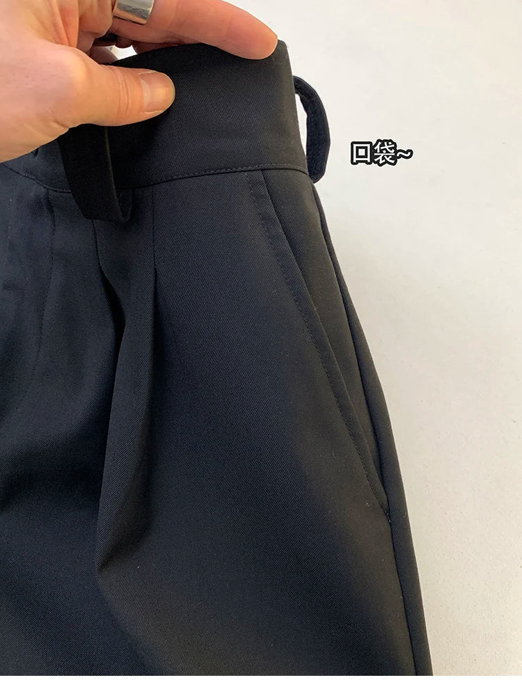 Spring Summer Loose Casual Soft Black Pleated Shorts for Men Mens with High Waist Short Straight Pants Clothes 2024