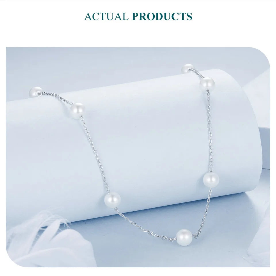 925 Sterling Silver Dainty Shell Pearl Choker Necklace, White Gold Plated Pearl Charm Necklaces Jewelry Gifts for Women