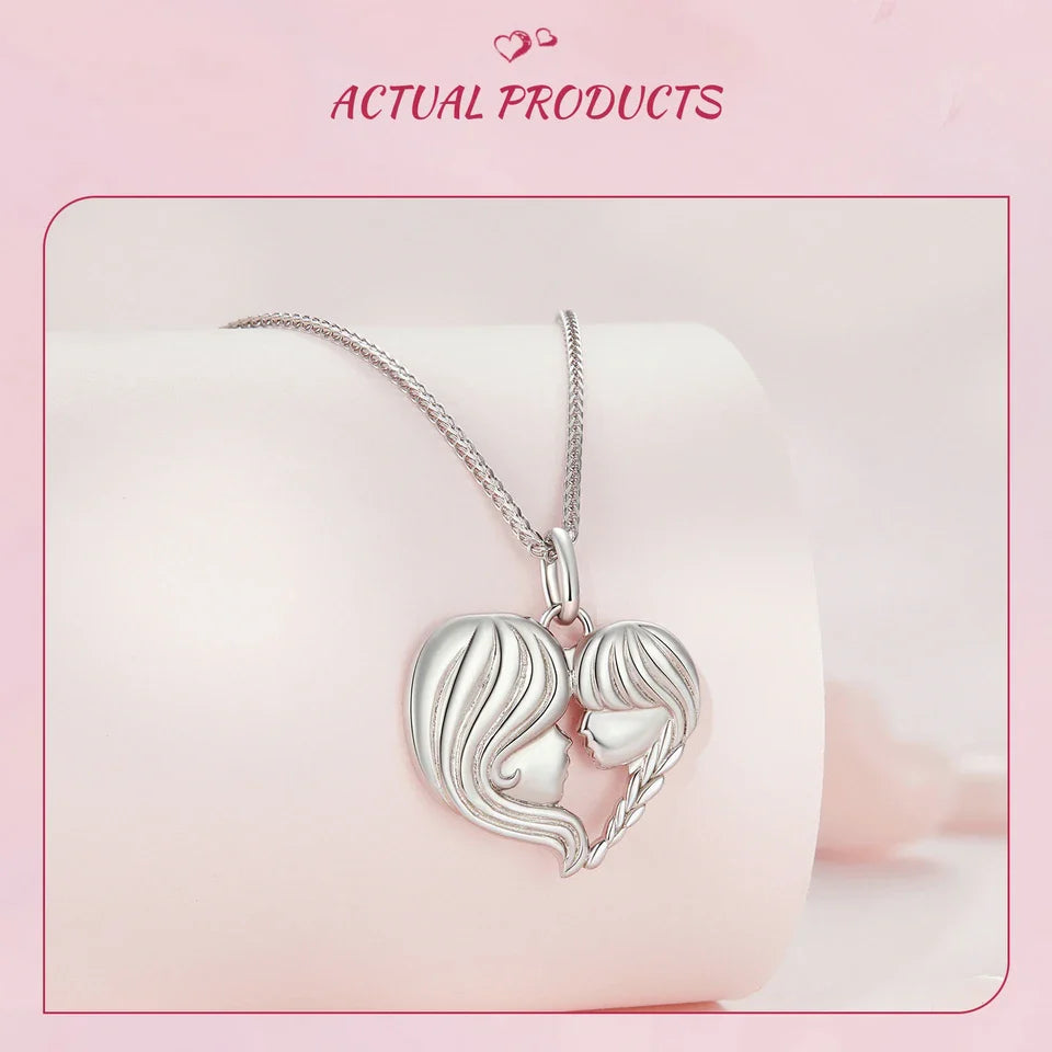 925 Sterling Silver Mother and Daughter Heart Shape Pendant Necklace for Women Birthday Mother's Day Gift Fine Jewelry