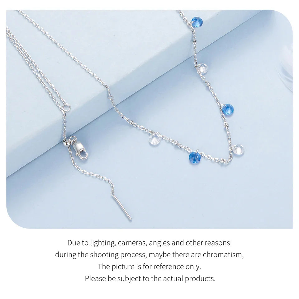 925 Sterling Silver Station Necklace, Simulated Diamond Star Necklace Women CZ Chain Choker Necklace BSN428
