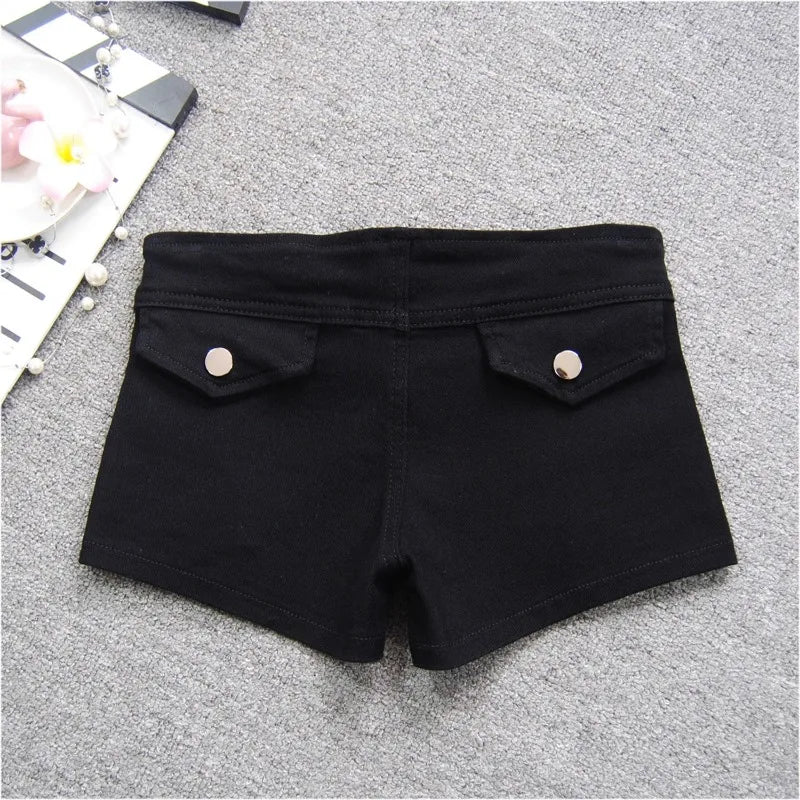Denim Shorts Women Low-waisted Black Slim Fit Sexy Hot Girls Rivet Belt Design Unique All-match Nightclub Bodycon Summer Y2k