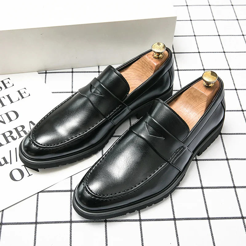 Mens Casual Leather Breathable Business Designer Brand Office Loafers Formal Classic Smile Footwear Dress Shoes for Men Flats 48