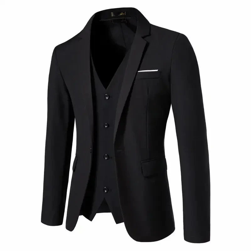 Suit Men's (Blazer+ Vest + Trousers) Fashionable Business Solid-color Wedding British-style Workwear, Casual Performance Suit