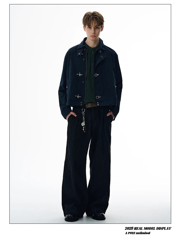 Retro Black Gothic High Street Airplane Buckle Jacket for Men and Women Korean Fashion Y2k American Retro Casual Jacket