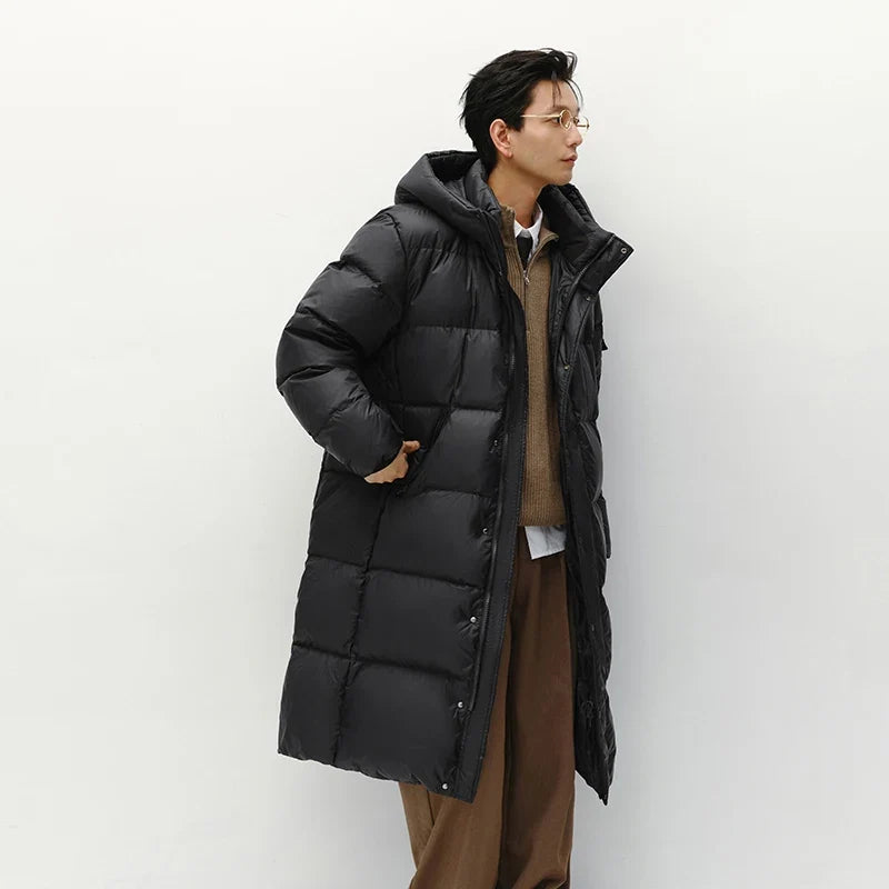 Down Jacket Men Winter 90% Down Fill Goose Down Thickened Water-Repellent Anti-Static Long Hooded Outerwear Men'S Wear