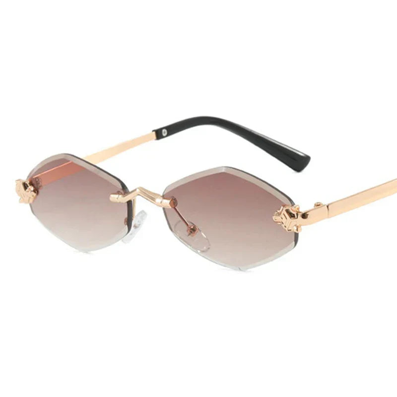Fashion Small Polygonal Sunglasses for Women Luxury Brand Rmless Brown Rhombus Sun Glasses Woman Vintage Metal Shades Eyewear