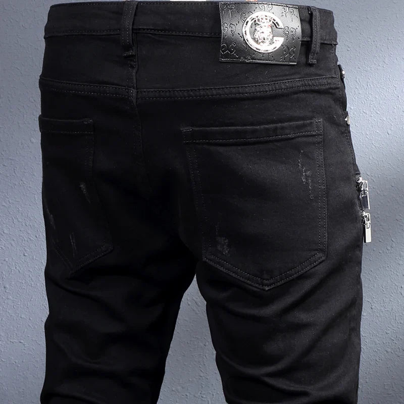 Men Elastic Slim Fit Destroyed Ripped Jeans