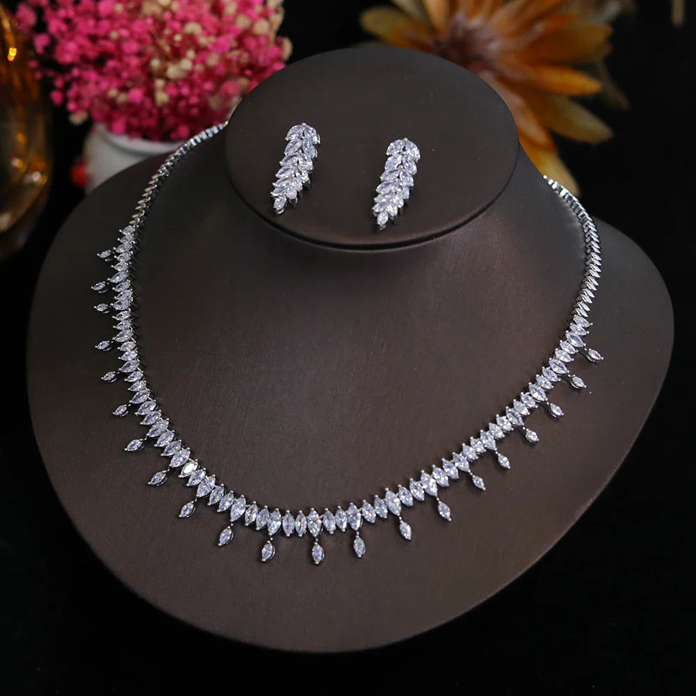 New CZ Simple Earring Necklace For Women Elegant Bridal Wedding Jewelry Set Bridesmaid Dinner Party Accessories， Gifts X0477