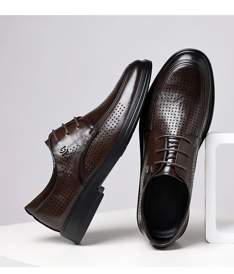 Summer New Hallow Leather Shoes for Men Solid Color Lace Fashion Business Casual Shoe Male Breathable Dress Elegant Shoes Man