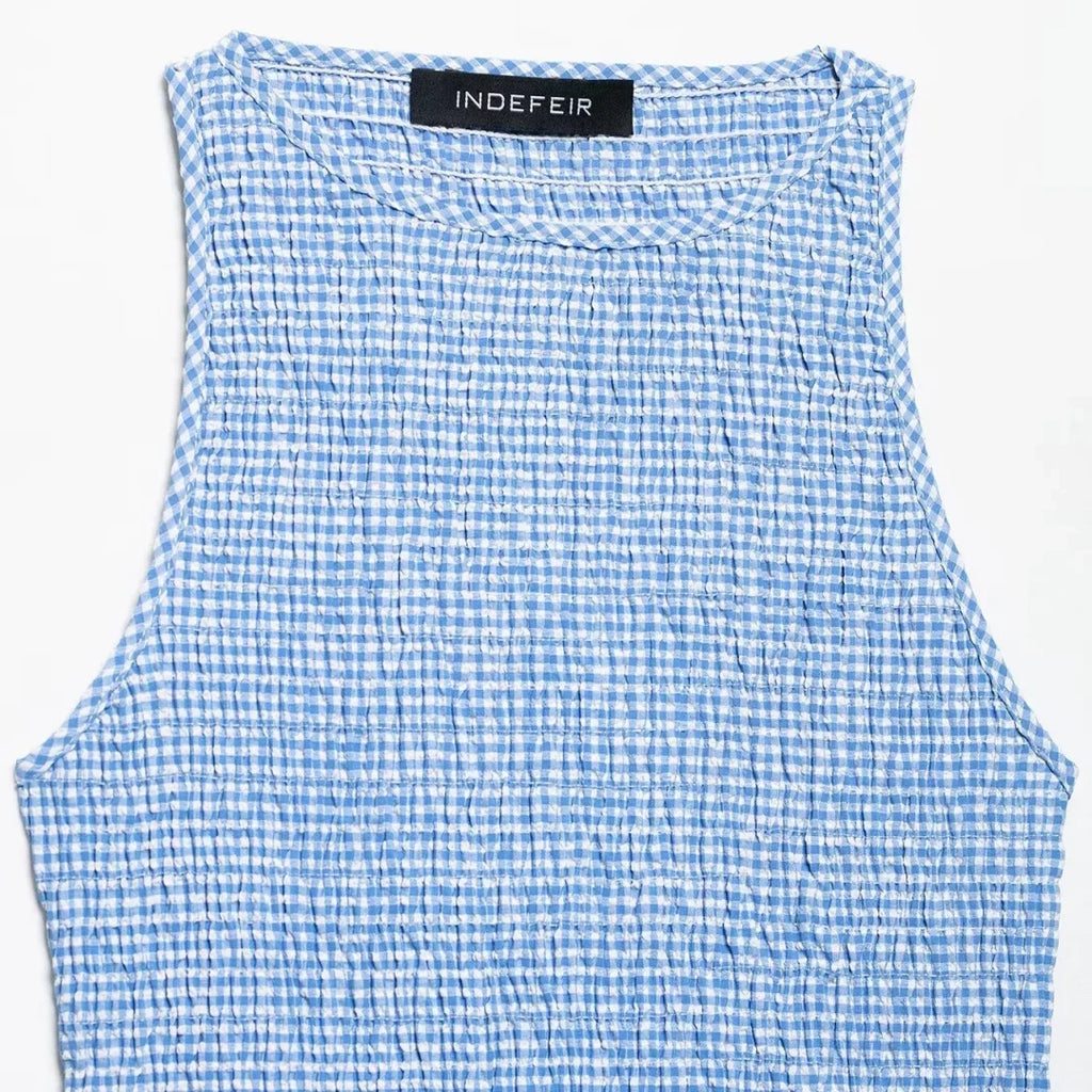Dress for Women Fashion Summer New Plaid Fold Sleeveless O-neck Midi Vest Dresses French Chic Female Evening Clothing