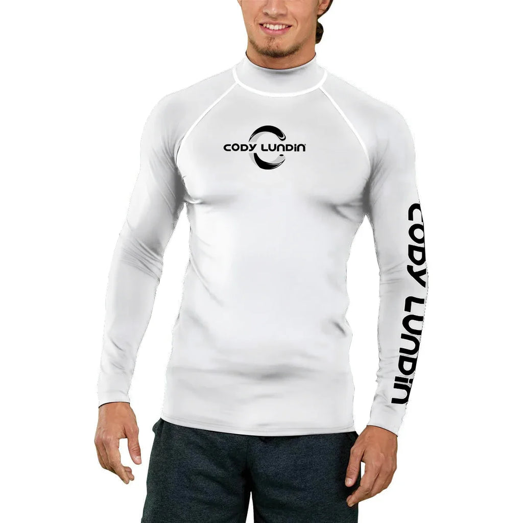 Cody Lundin Men's Long Sleeve Rashguard UPF 50+ UV Protection Fabric T Shirts Lightweight White Compression Gym Surf Swim Shirts