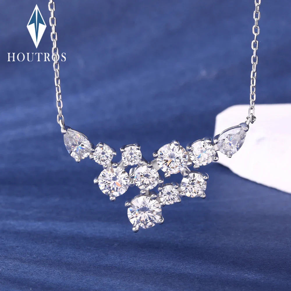 4.8cttw Full Moissanite Pendant Necklace for Women S925 Silver Round & Pear Cut Lab Diamond Necklace Party Wedding Jewelry Gift