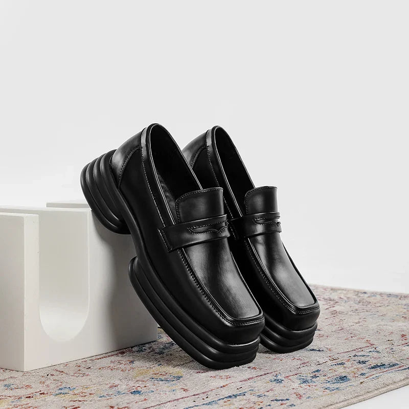 Men Zipper Patent Leather Increase Loafers Shoe Japan Korean Streetwear Fashion Thick Sole Platform Vintage Style Leather Shoes