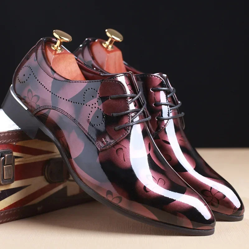 Men's Formal Leather Shoes with Floral Pattern – Business Dress, EU Size 40–48