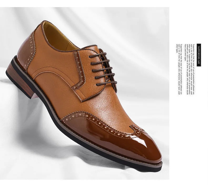 New Designer Business Leather Shoes for Men Color Match Lace Designer Casual Shoes Male Spring Autumn New Dress Brogue Shoe Man