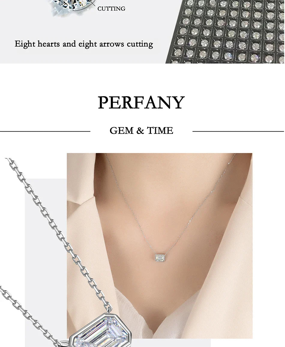 1CT Moissanite Necklace for Women S925 Pure Silver Emerald Cut Laboratory Diamond Pendant Fashion Party High-end Jewelry