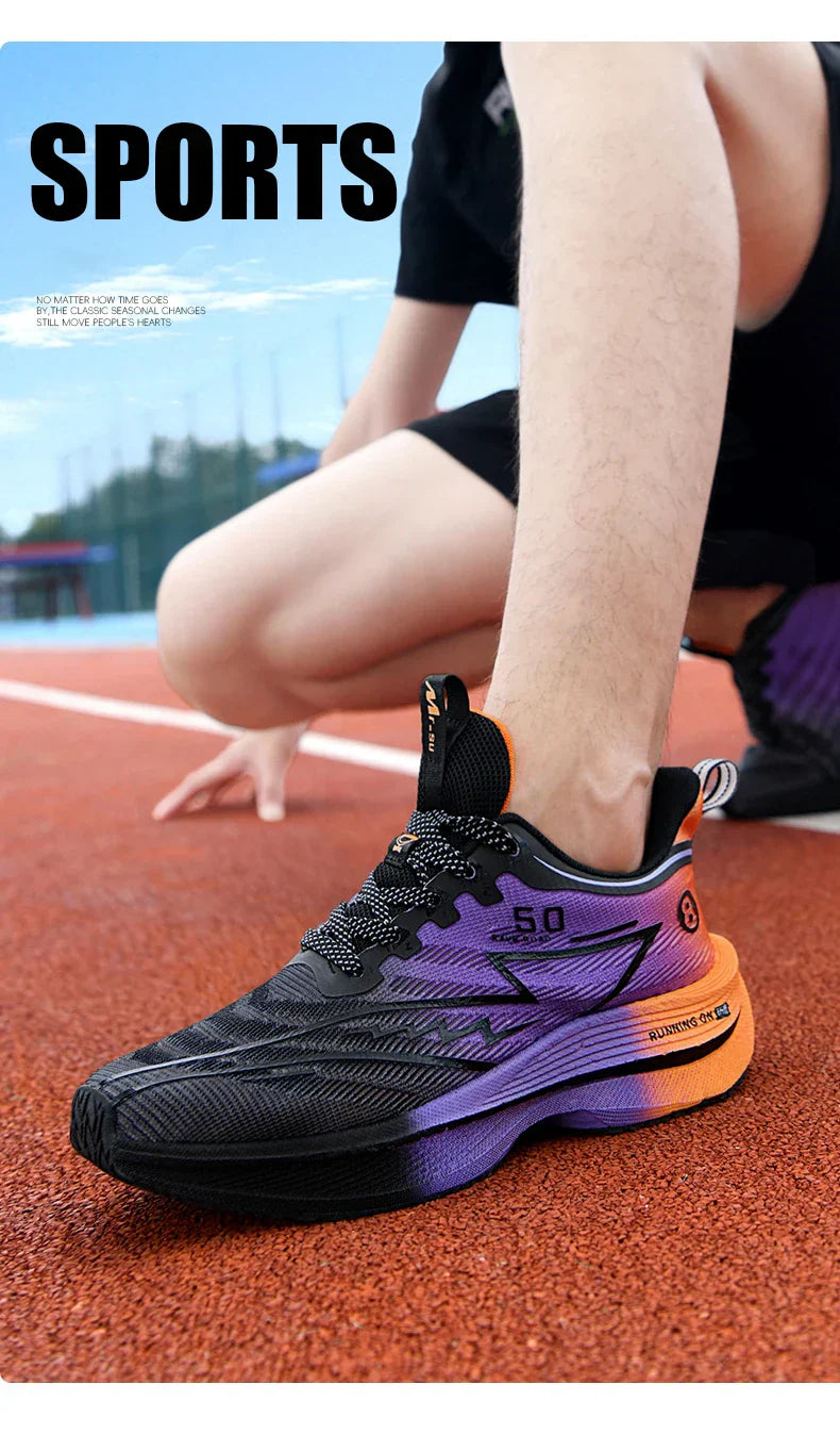 Men's Shoes Carbon Plate Cushioning Road Running Shoes Fashionable Printed Lace Up Tennis Shoes Non-slip Breathable Sports Shoes