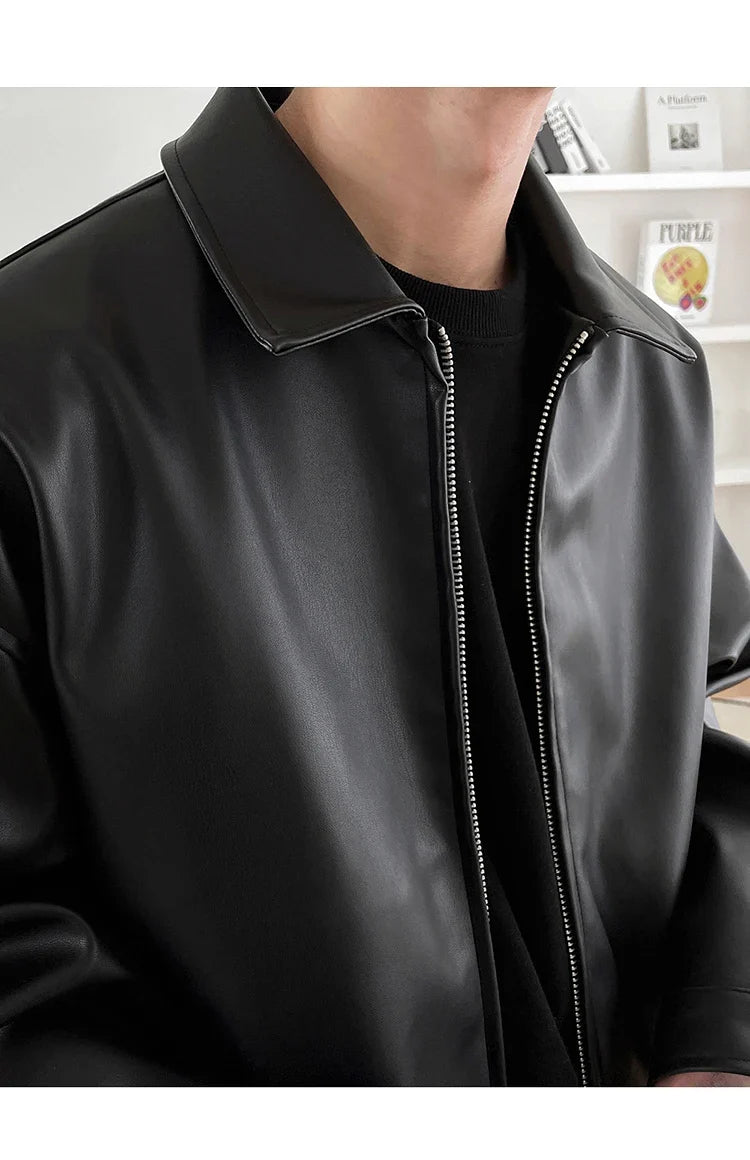Spring Autumn Cool Luxury Short Black Soft Light Pu Leather Jacket Men Zipper Casual Mens Jackets and Coats Fashion