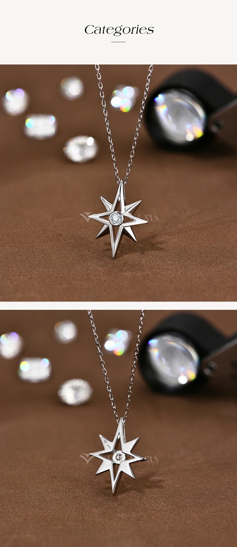Star Moissanite Pendant Necklace for Women D Color Round Cut 3.0mm Lab Diamond S925 Silver 18K Gold Plated Fine Jewelry