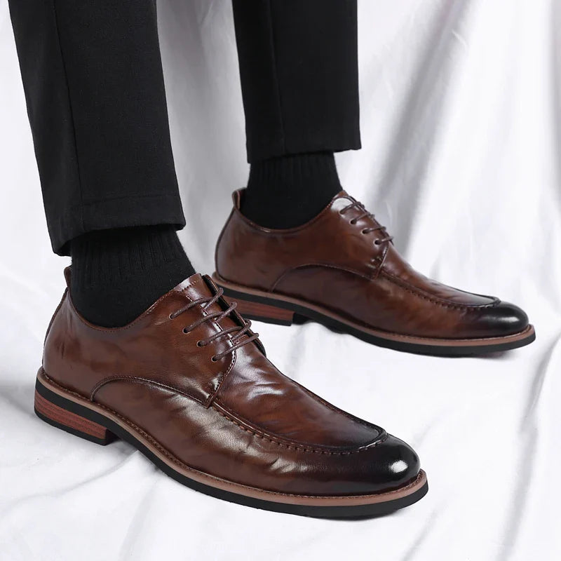 Italian Design Men's Oxford Business Shoes Formal Casual Leather Laces Lace-Up Anti-slip Flat Designer Shoes Comfy Walking Shoes