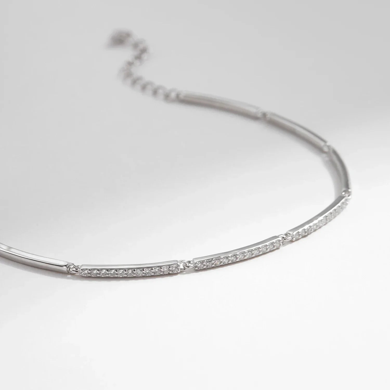 White Gold Plated Bracelet For Women 925 Sterling Silver Rectangle Pave Setting Bracelet Dainty Fashion Basic Jewelry