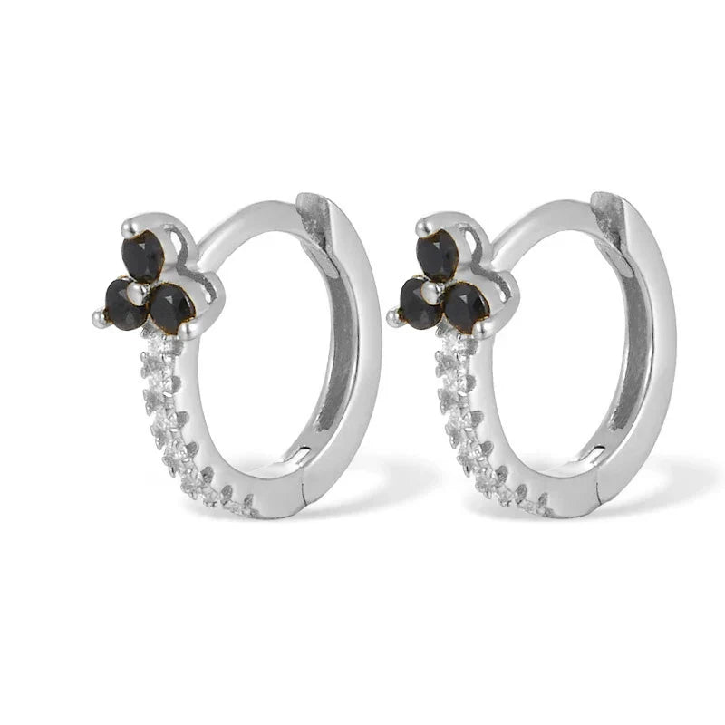 925 Sterling Silver Romantic Color Zircon Three-petal Flower Stud Earrings for Women Fashion Huggies Piercing Jewelry